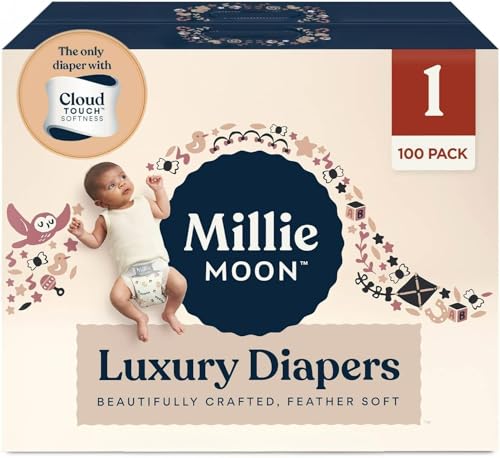 Image of Millie Moon Luxury Diapers, CloudTouch Softness, 12-Hour Leak Protection, Hypoallergenic for Sensitive Skin (1-100ct)