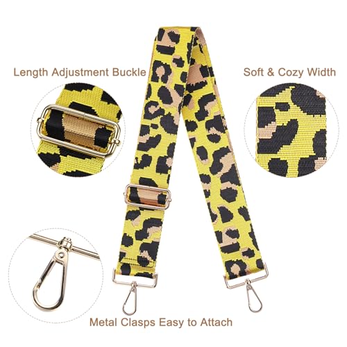 Image of uxcell Purse Strap Replacement, 31-51inch Adjustable Polyester Leopard 2inch Wide Crossbody Shoulder Strap for Handbag Guitar(Yellow, Gold Buckle), 80-130cm
