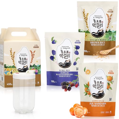K-Makgeolli DIY Kit – Traditional Korean Rice Wine Making Kit with Fermentation Container – 3 Flavors (Black Raspberry, Brown Rice, Jeju Mandarin) – Authentic Korean Drink Experience – 450g