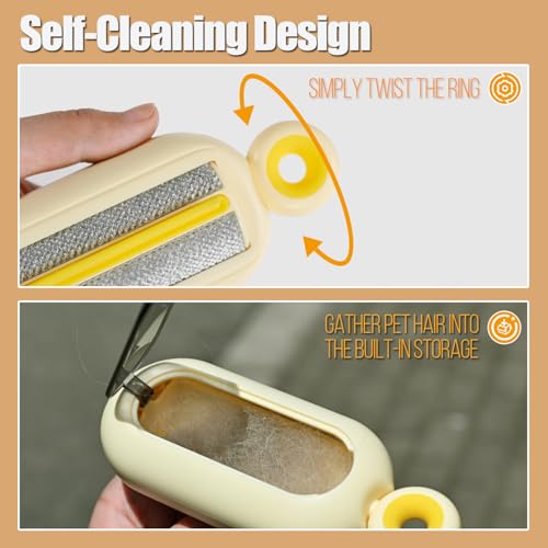 Image of Lint Roller Resuable for Clothes, Magic Self- Cleaning Pet Hair Remover for Cats Dogs Fur, Portable Washable Pet Hair Removal Tool Brush for Curtain, Carpet, Bedding, Sofa, Couch, Yellow