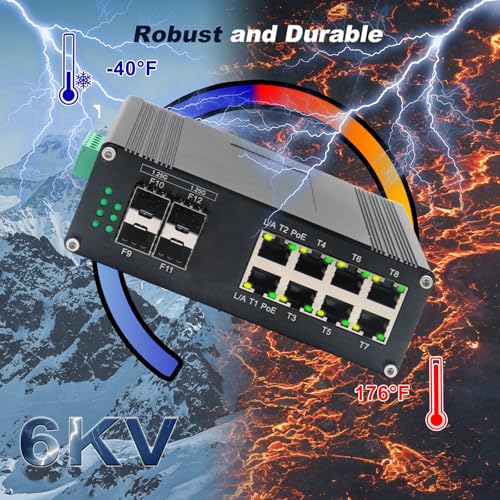 Image of Industrial Managed 8-Port 10 /100 /1000Base-T PoE Switch with 4-Port 1000Base-X SFP, IEEE 802.3af /at 30W PoE Ethernet Switch, L2 Web Management Support Ring Network by USB-C Port Connection
