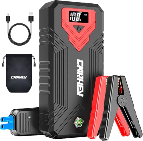 CARHEV Starthilfe Powerbank für pkw, 4000A Auto Starthilfe Powerbank (Bis Zu 8,0L Benzin Oder 8,0L Diesel), 12V Jump Starter Powerbank mit USB Schnellladung und LED Taschenlampe