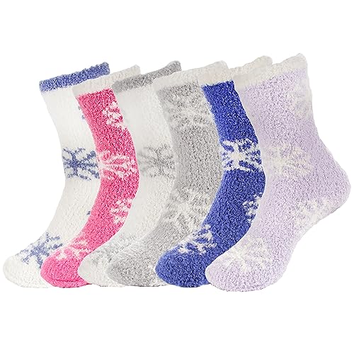 Image of BambooMN Colorful Fuzzy Socks - Assorted Super Soft Warm Microfiber Comfy Home Socks - Value Pack