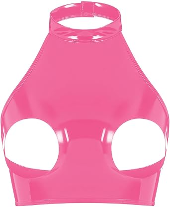 Sexy Lingerie for Women Naughty Outfits Exotic Pu Leather Halter Strap Crop Tops Cupless Cage Bra Hollow Out Bralette