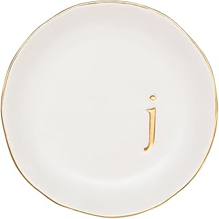 COLLECTIVE HOME - Ceramic Jewelry Tray, Decorative Trinket Dish for Rings Earrings Necklaces Bracelet Watch Keys, Birthday Mother's Day Christmas Gift for Women, 4.75", White Surface (J)
