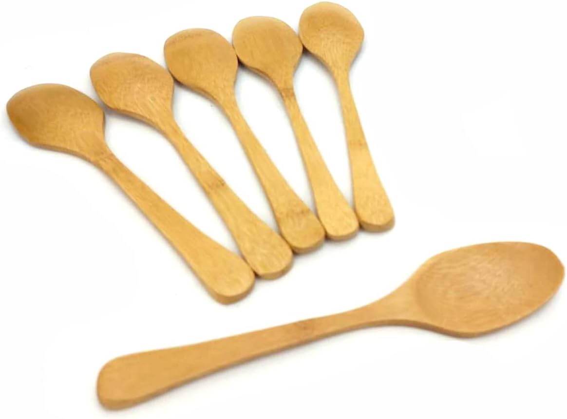 Long Bamboo Soup Spoons Set of 6, 8.5 Inch Wooden Dinner Spoons for Soup Ramen Cereal Rice, Reusable Eco Friendly Kitchen Eating Spoons, Japanese Style Bamboo Tableware