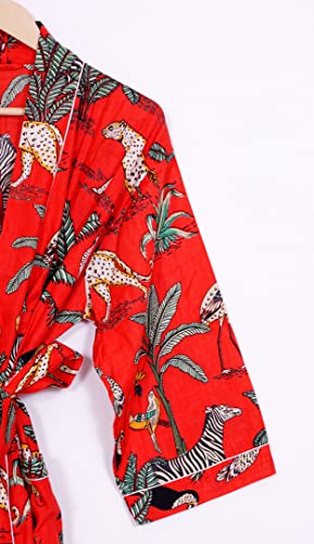 Image of Pure 100% Cotton Robe For Womens Bathrobe Dressing Gown Long sleepwear Free Size Kimono