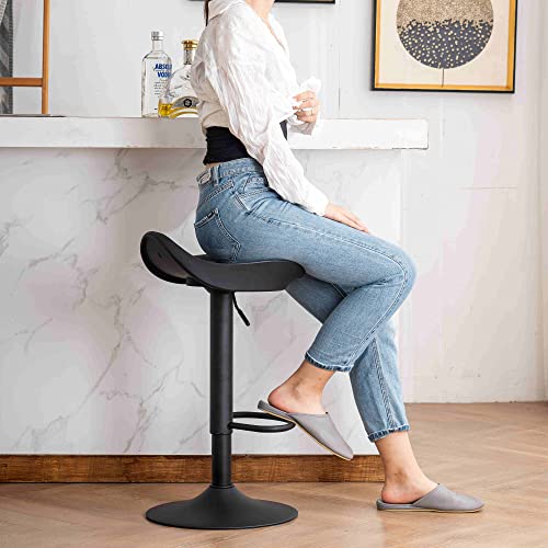 Kidol & Shellder Black Bar Stools Set Of 2 Swivel Counter Stools Adjustable Barstools Plastic Saddle Seat,3 Mins To Assemble,Loads Up To 300Lbs #TOP5