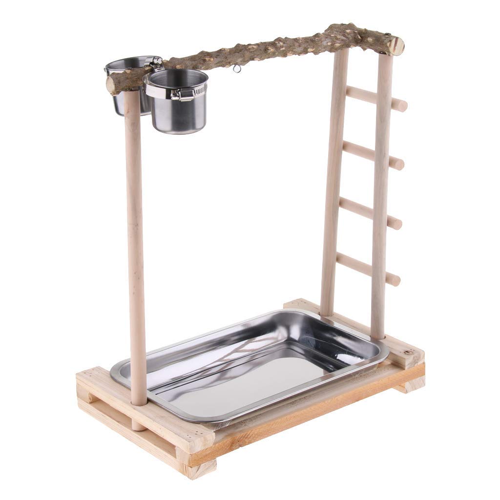 Oiseau Perchoir Plate-Forme en Bois avev 2 Bol Rack Hamster Support de Maintien pour Escalade