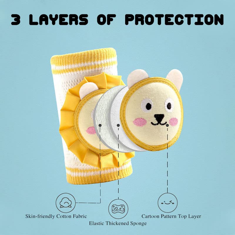 Reidio 2 Pairs Leg Sleeves Baby Knee Pads for Crawling Breathable Cotton Crawling Knee Pads Knee Protector with Sponge Pad2
