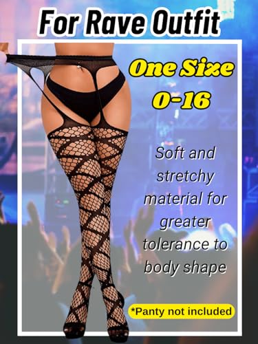 Kaei&Shi Garter Belt and Thigh Highs,Sexy Fishnet Stockings for Women Lingerie,Suspender Pantyhose Rave Party Club Night4