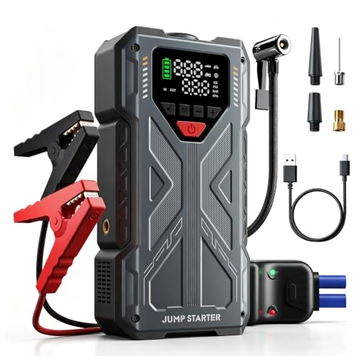 Jump Starter with Air Compressor, 4000A 12V Portable Car Jump Box, 150PSI Tire Inflator Battery Jumper Booster, Power Bank LED Flashlight, Car Emergency Kit for Vehicles (9.0L Gas / 8.0L Diesel)