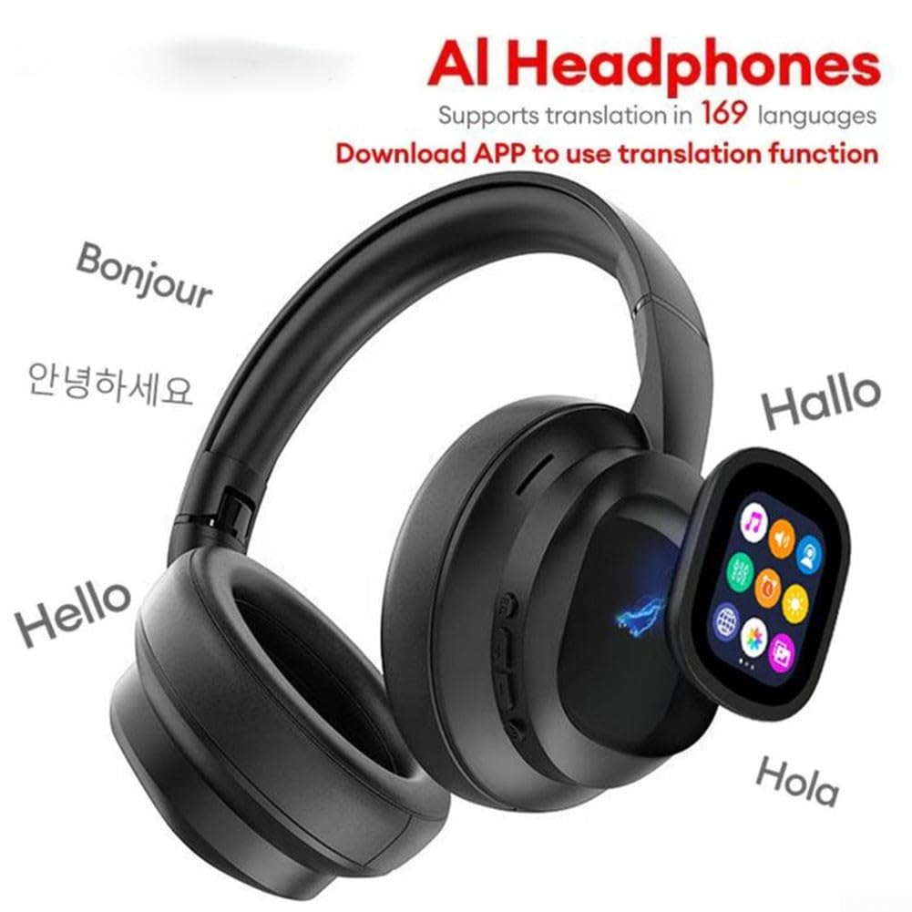 Cuffie over-ear, traduzione AI Wireless Cuffie in tempo reale, 169 lingue, con touch screen LCD staccabile, 46 ore di riproduzione per viaggi, riunioni, studio