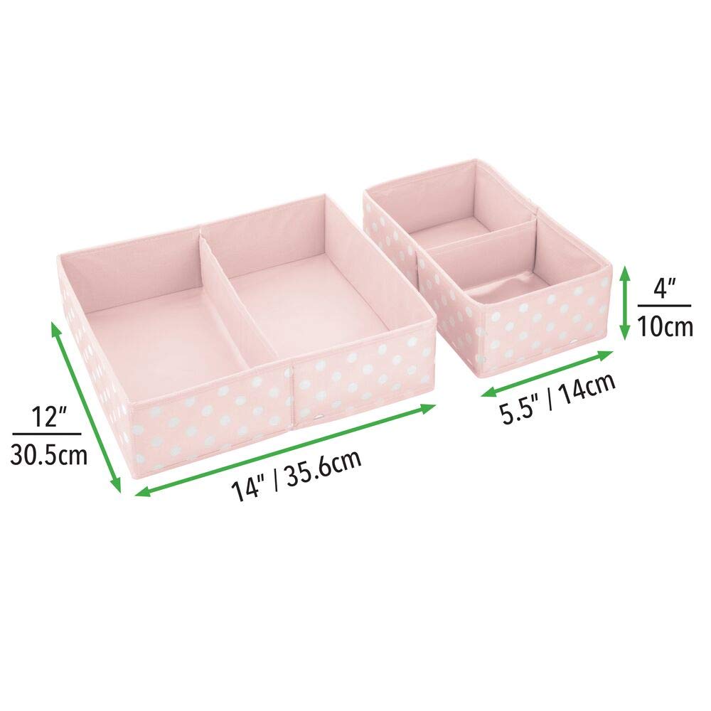 mDesign Set da 2 Scatole per armadi in Fibra Sintetica in 2 Misure – Organizer Multiuso a 2 Scomparti – Ceste portaoggetti in Tessuto per cameretta Bimbi con Design a Pois – Rosa e Bianco