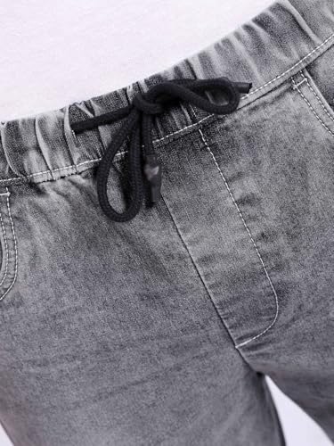 Image of The Indian Garage Co Men Regular Fit Solid Mid-Rise Stretchable Denim Cargo Joggers