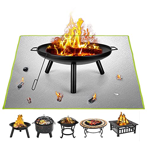 Fire Pit Mat ZITFRI 100x100cm Square Fireproof Mat Grill Mat 2 Layer Fire Resistant Mat for Decking Grass BBQ Firepad Camping Patio Shield Wooden Floor Deck Defender
