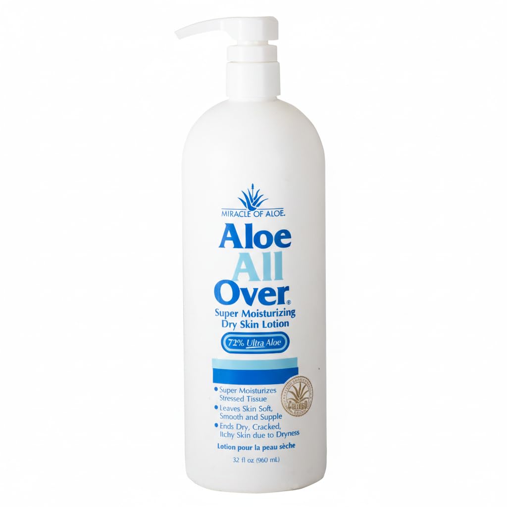 Aloe All Over Super Moisturizing Dry Skin Lotion 32 oz - Made with 72% UltraAloe Aloe Vera Gel. Safe for Everyone: Men, Women, Kids. Restores Dry Skin Fast