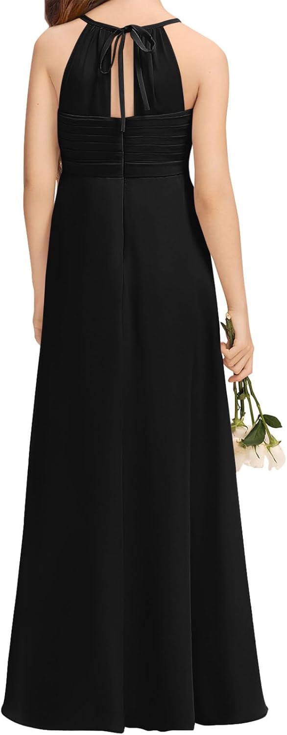 Imily Bela Girls A-Line Halter Dress Junior Bridesmaid Flower Girl Flowy Chiffon Maxi Dresses Wedding Party Pageant Gown - Image 2