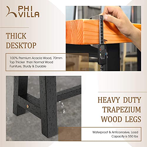 Phi Villa Outdoor Acacia Wood Bench, 63" Long Patio Wooden Picnic Bench For 3 People, Backless Oil Finished Teak Bench For Garden, Porch, Yard #TOP2