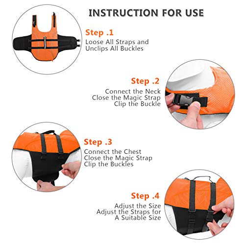Ripstop Dog Life Jacket Shark Life Vest For Dogs, Safety Lifesaver With High Buoyancy And Lift Handle For Small And Medium Breeds（Orange S） #TOP4