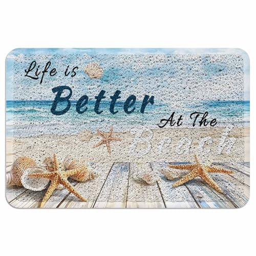 Evamona 玄関マット 泥落とし 屋外 室内 滑り止め 業務用 泥っぷマット 60x90 CM 板 文字 海 貝殻 砂浜 ヒトデ 夏 耐摩耗性 速乾 オフィス お店 エントランス