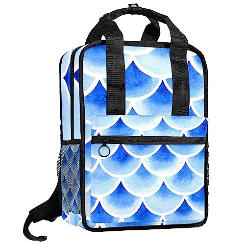 Sac à dos aquarelle pour garçons et filles motifs écailles de poisson 35,5 cm