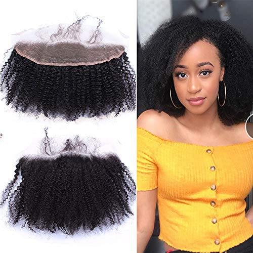 Afro Kinky Curly 13X4 Lace Frontal Closure Ear To Ear Free Part Unprocessed Mongolian Human Hair Top Full Lace Frontal Closure Piece With Baby Hair Natural Color 12"inch