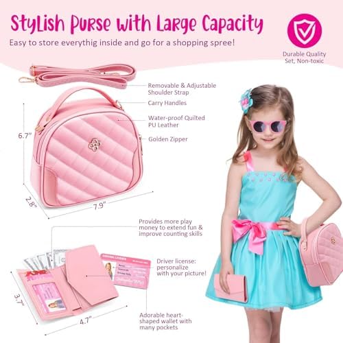 Hohosunlar Kinder Handtasche, Prinzessinnen Tasche mit Spielzeug Schminke, Einhorn DIY Wasserflasche mit Aufklebern, Spieltelefon, Schlüssel, Weihnachten Geburtstagsgeschenk Mädchen 3 4 5 6 7 8 Jahre