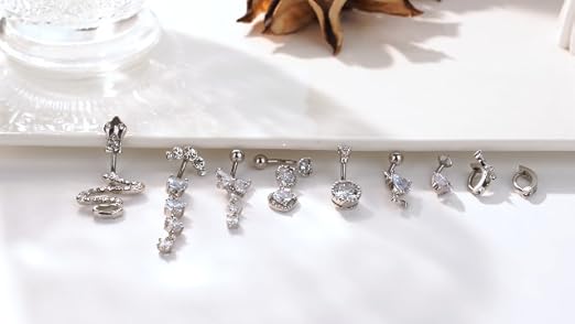 CASSIECA 14G Barre Ombelico Clicker Anello Ombelico Donne Acciaio Chirurgico Serpente Farfalla Pancia Anello Ombelico Semplice Inverso Anelli Penzoloni Ombelico Bar Piercing Corpo Gioielli