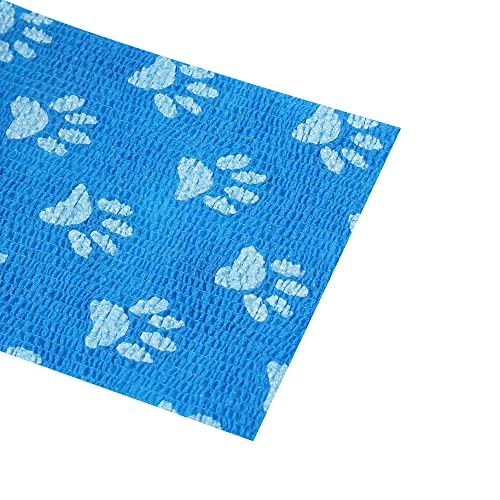 Image of A-Tape Breathable Self Adhesive Cohesive Bandage Wrap - Athletic Non-Woven for Sports, Medical Use, Injuries, Knee & Wrist Support - Suitable for Humans & Pets (Printed) (Blue Paw, 10cm Pack of 2)