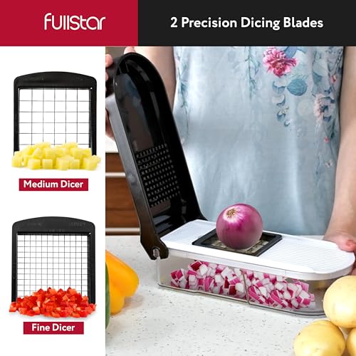 Fullstar Gemüseschneider und Mandoline Gemüsehobel - Julienne- und Würfelschneider für Gurken Zwiebeln Kartoffeln Früchte - Reibe für Gemüse Käse - Küchenzubehör Küchengeräte (10-in-1 Kompakt Weiß) 2
