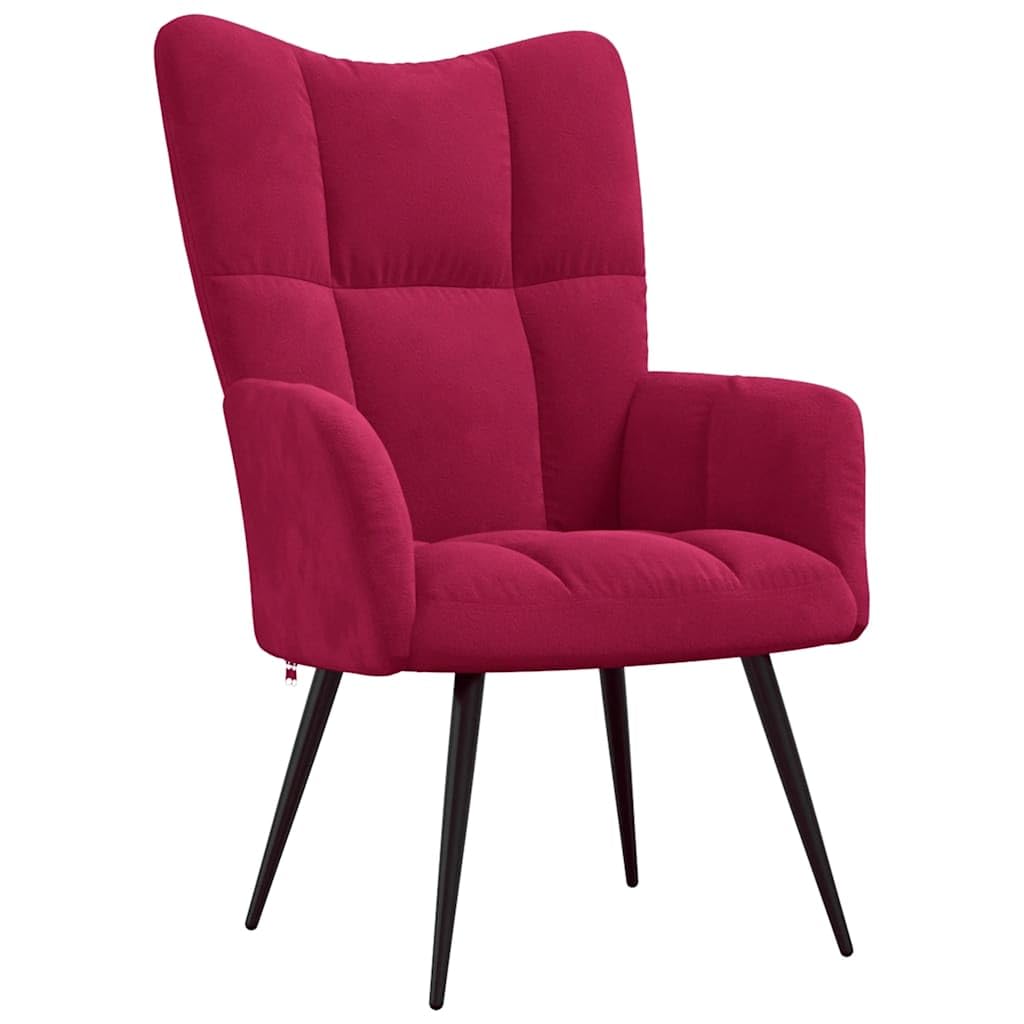 Sillón de relax con taburete de terciopelo, color rojo vino | Elegante sillón con reposapiés para dormitorio y rincón de lectura. Acolchado de espuma gruesa en marco de acero.