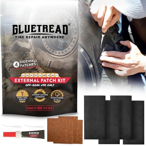 GlueTread External Patch Kit - for Tubeless Tires - No Need to Remove Tire - Kit Includes Enough Material to Patch 4 Tires - ATV Sidewall Repair Kit