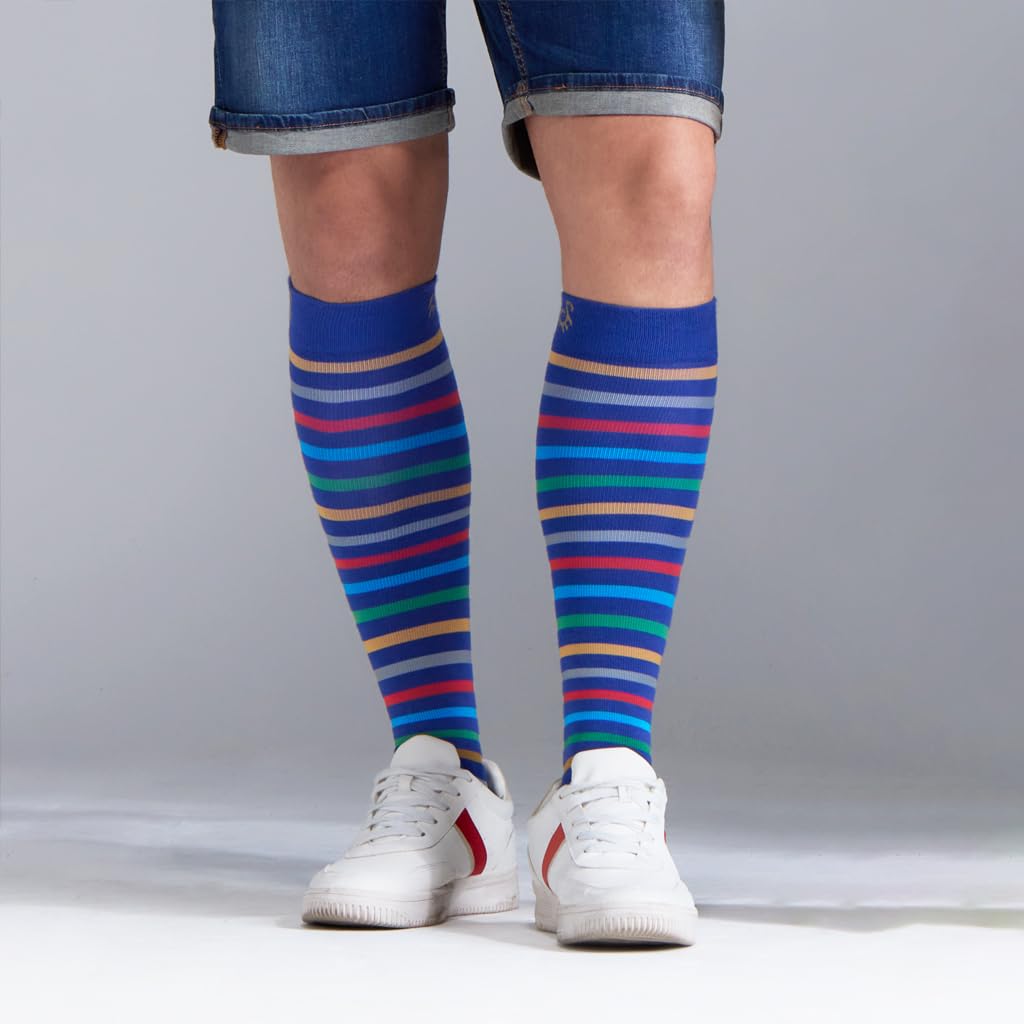 SOLIDEA Gambaletti STRIPE GAME MERIDIAN, Colore BLU CINA. Calze a compressione graduata 15/21 mmHg Art. 0639A0