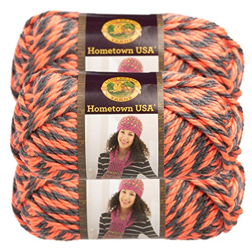 Lion Brand (3 Pack) Hometown USA 100% Acrylic Soft Albuquerque Orange & Black Yarn for Knitting Crocheting Super Bulky #6