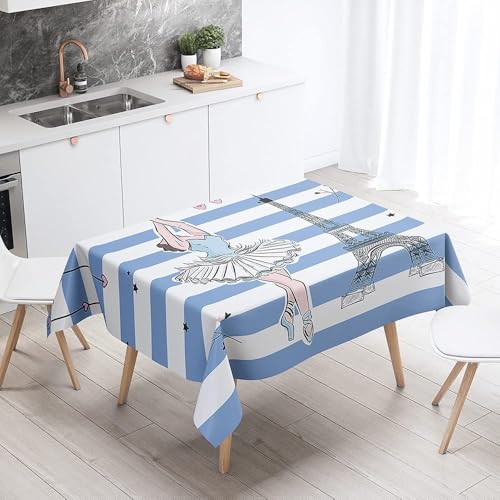 Aozhiswe Mantel Antimanchas Rectangular Ballet Mantel de Mesa Rayas Azules de París 140x220 cm Manteles Impermeable Poliéster Protector Comedor para Interior Exterior a-8556