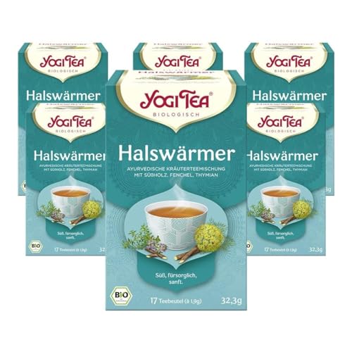 Yogi Tea - Halswärmer Ayurvedischer Bio Gewürz- und Kräutertee von Natur aus koffeinfrei Mischung aus Süßholz Fenchel und Thymian Yogi Tee 6er Pack 6x17 Beutel (102 Teebeutel insgesamt)