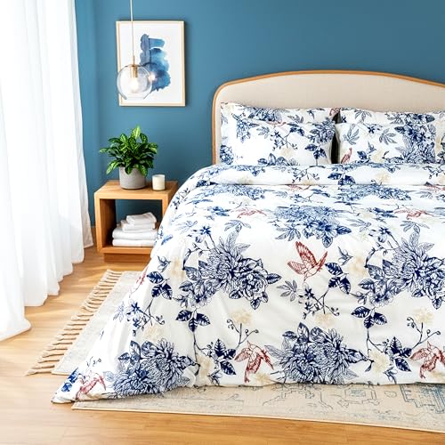 Image of Premium 100% Cotton King Size Bedsheet Set(1 Flat Sheet & 2 Pillow Cases)| 200 TC | Vibrant Prints | Soft, Breathable & Durable Fabric |Blue Jay