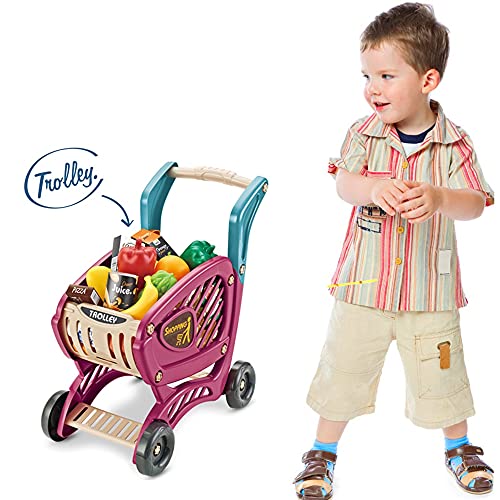 Shopping Cart Toy, Grocery Cart For Kids, Kids Shopping Cart With Food, Play Grocery Cart, Supermarket Shopping 42 Pcs Unisex Age 3 4 5 Years #TOP4