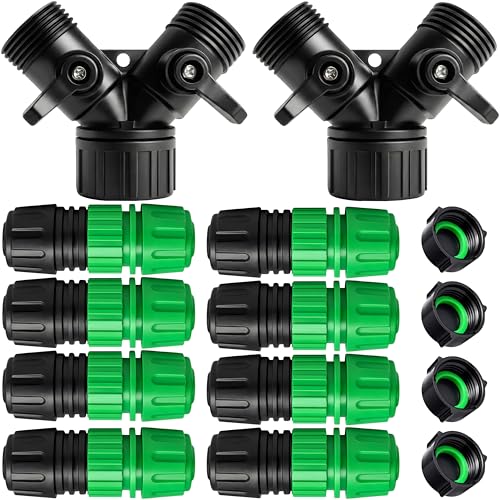 Soaker Hose Fittings Expansion Kit Extend & Repair Irrigation System Leak-Resistant Lock Nut Connectors Hose Splitter with Valve Couplers & End Plug for 1/2 Inch Tubing