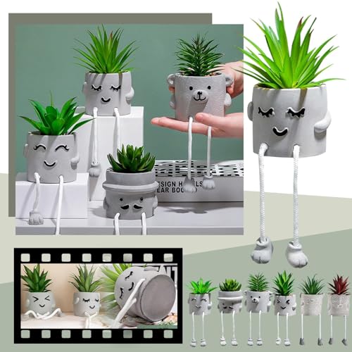 人工観葉植物 フェイクグリーン 造花 フラワーポット 顔文字 多肉植物 ーン おしゃれ かわいい 癒しのポット ーン ミニ お洒落 映える インテリア 小さい 鉢 陶器 室内 屋内 玄関 インテリア 飾り 装飾 ミニ盆栽 (目を細めるスタイル, ワンサイズ) [4]