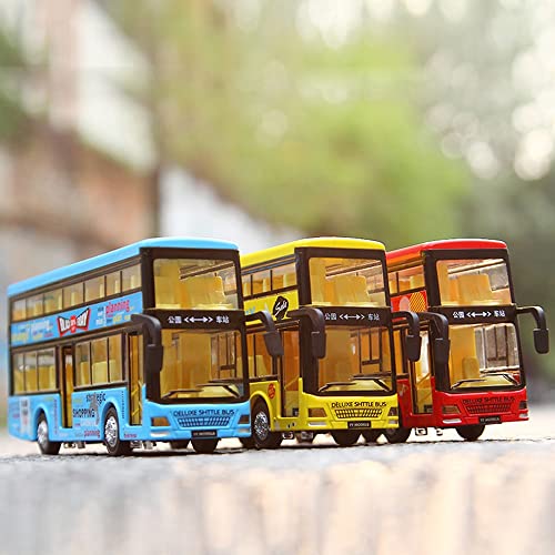 Image of DEUSON ECOM Diecast Metal Long Bus Toys for Kids Double Decker Buses Alloy Light & Music Open Door Collection Bus Toys for Boy Kids