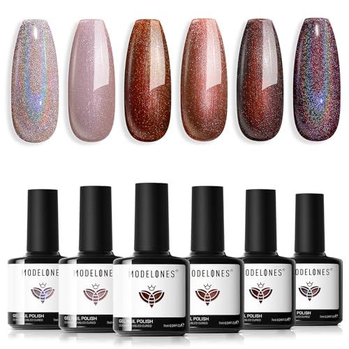 Image of modelones Gel Nail Polish Set Chameleon 6 Colors Dark Brown Coffee Nail Polish