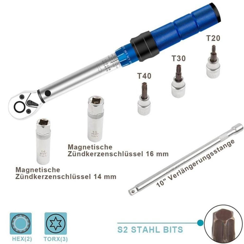 Set di 7 chiavi dinamometriche con 10 C60 N per chiave a scatto regolabile da m, testa reversibile a 72 denti, barra di estensione da 6" e adattatore da 3/8", meccanica e fai da te