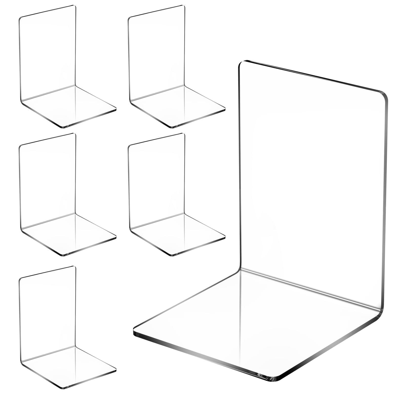 ZCXG 6PCS Sujetalibros estanteria,Sujetalibros de Acrílico Transparente,Antideslizante Sujetalibros,Sujetalibros Transparentes para Niños y Adultos para el Estudio la Oficina la Escuela