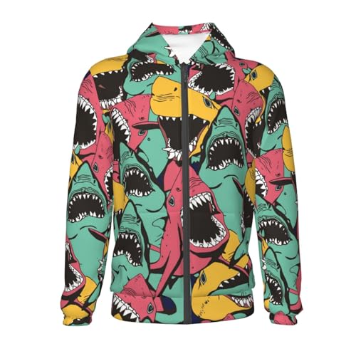 Angry Shark Pattern Kids Pullover Hoodies Boys Zip Up Sweatshirts Girls Athletic Clothes with Pocket2