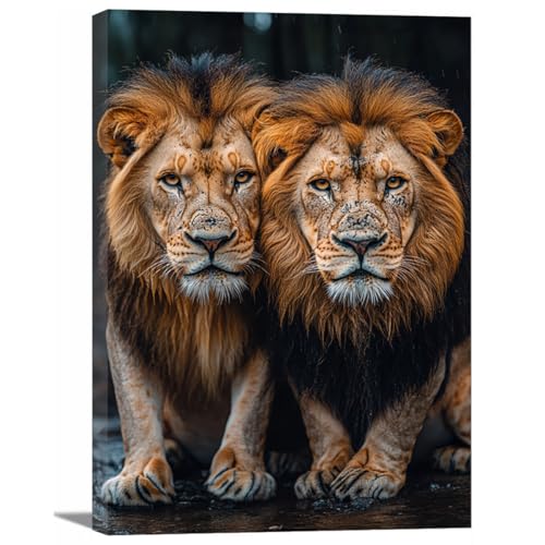 Affiche animaux dans la forêt peinture art mural marron encadrée 40x60cm pour salon