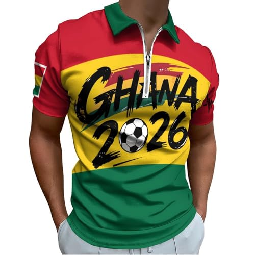 CMNNPAJKKL Soccer Cup 2026 Polo T Shirt Ghana Mens Mesh Fabric Shirts Short Sleeves Tee 3X-Large