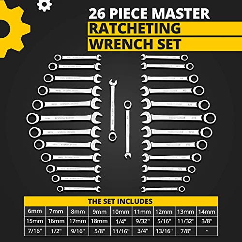 [26 Pieces] Ratcheting Wrench Set | Unbreakable INCH + MM - Thumbnail 3