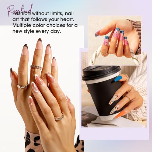 Image of ROSALIND 24pcs Gel Polish Set with 4 Bottles of Base and Glossy Matte Glitter Top Coat Brown Purple Gel Nail Set Suitable for All Seasons